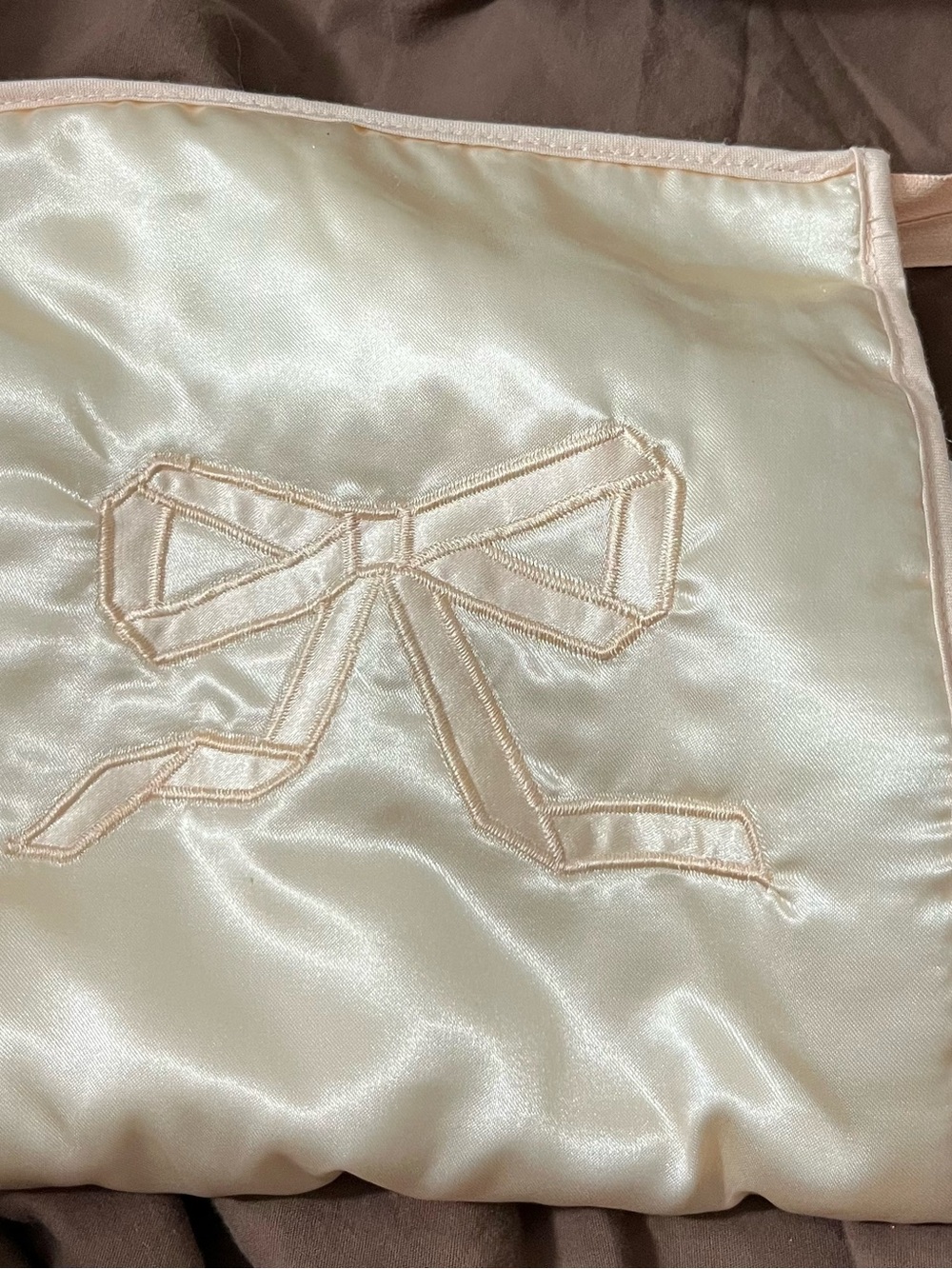 Vintage Satin Lingerie Envelope with Embroidered Bow - Cream & Blush